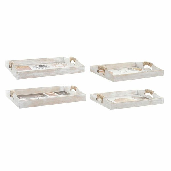 Tablettset DKD Home Decor Weiß Schwarz Gold Holz MDF 40 x 30 x 6 cm (2 Stück)