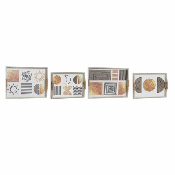 Tablettset DKD Home Decor Weiß Schwarz Gold Holz MDF 40 x 30 x 6 cm (2 Stück)