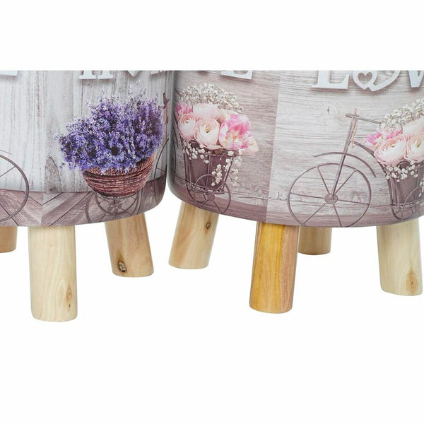 Fußstütze DKD Home Decor Grau Fahrrad Rosa Lila PU Kiefer (30 x 30 x 30 cm) (2 Stück) (30 x 30 x 32 cm)