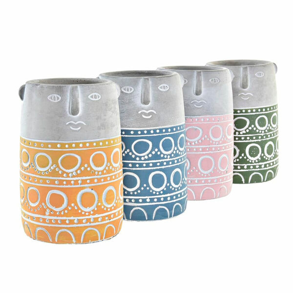 Blumentopf DKD Home Decor Gesicht Blau Rosa Zement grün Gelb (12 x 12 x 18 cm) (4 Stück)