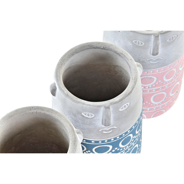 Blumentopf DKD Home Decor Gesicht Blau Rosa Zement grün Gelb (12 x 12 x 18 cm) (4 Stück)