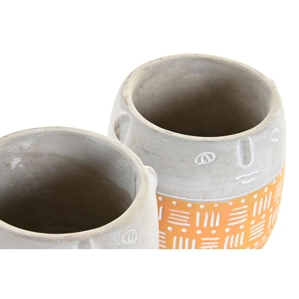 Blumentopf DKD Home Decor Gesicht Blau Rosa Zement grün Gelb (13 x 13 x 11 cm) (4 Stück)