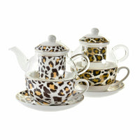 Teekanne DKD Home Decor Leopard Kristall Porzellan Braun Durchsichtig Weiß (2 Stück)