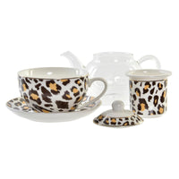 Teekanne DKD Home Decor Leopard Kristall Porzellan Braun Durchsichtig Weiß (2 Stück)