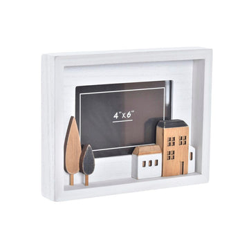 Fotorahmen DKD Home Decor Urban Kristall Holz Braun Weiß Häuser (22 x 3,5 x 17 cm)