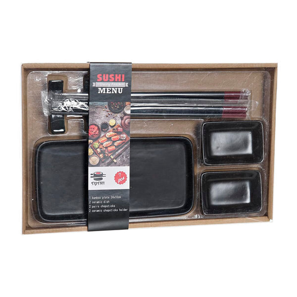 Sushi-Set DKD Home Decor Schwarz Bambus Steingut (31,3 x 19,3 x 2,7 cm)