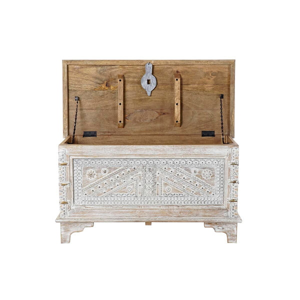 Truhe DKD Home Decor 88 x 40 x 45 cm Weiß Messing Mango-Holz