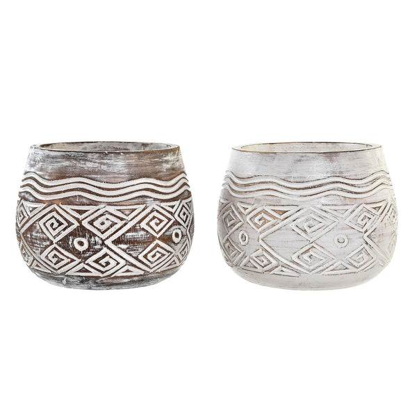 Blumentopf DKD Home Decor Braun Weiß (2 Stück) (22 x 22 x 16 cm)