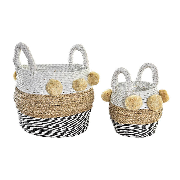 Korb-Set DKD Home Decor Weiß Schwarz Beige Seegras 34 x 33 x 26 cm 2 Stücke