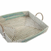 Tablettset DKD Home Decor Weiß türkis natürlich 48 x 38 x 15 cm (2 Stück)