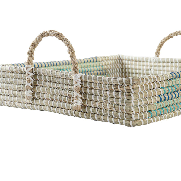 Tablettset DKD Home Decor Weiß türkis natürlich 48 x 38 x 15 cm (2 Stück)
