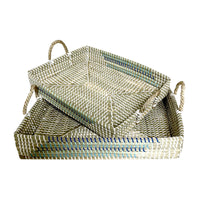 Tablettset DKD Home Decor Weiß türkis natürlich 48 x 38 x 15 cm (2 Stück)