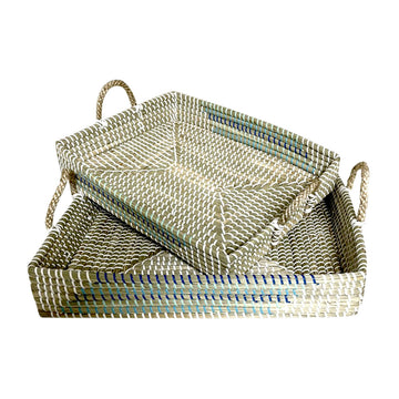 Tablettset DKD Home Decor Weiß türkis natürlich 48 x 38 x 15 cm (2 Stück)