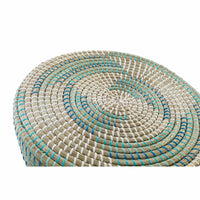 Fußstütze DKD Home Decor natürlich türkis Weiß Rattan Tropical Seegras (41 x 41 x 42 cm)