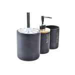 Badezimmer Set DKD Home Decor Schwarz natürlich Bambus Dolomite 10,2 x 10,2 x 37,5 cm (3 Stücke)