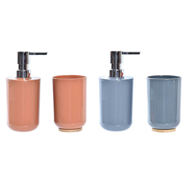 Badezimmer Set DKD Home Decor natürlich Grau Orange Koralle Aluminium Bambus PS Moderne (9 x 7 x 16 cm) (2 Stück) (7 x 7 x 16 cm
