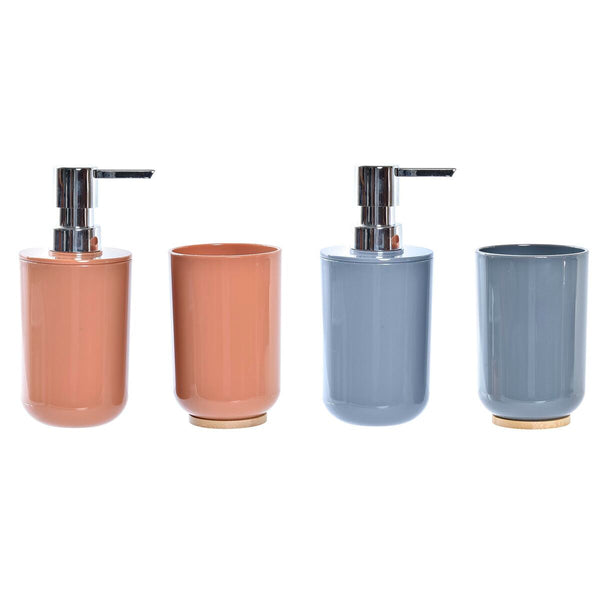 Badezimmer Set DKD Home Decor natürlich Grau Orange Koralle Aluminium Bambus PS Moderne (9 x 7 x 16 cm) (2 Stück) (7 x 7 x 16 cm