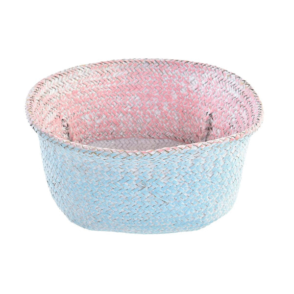 Korb DKD Home Decor Rosa Himmelsblau zweifarbig Naturfaser Mediterraner 25 x 25 x 25 cm