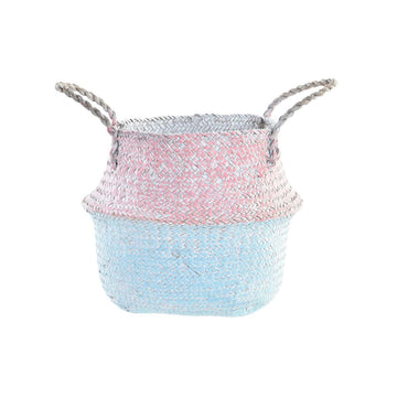 Korb DKD Home Decor Rosa Himmelsblau zweifarbig Naturfaser Mediterraner 25 x 25 x 25 cm