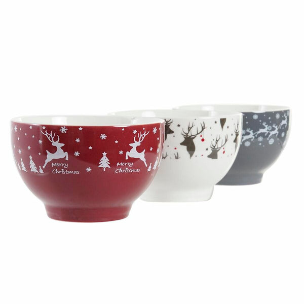 Schalenset DKD Home Decor Weiß Rot Grau Porzellan 500 ml 13 x 13 x 8 cm (3 Stück)