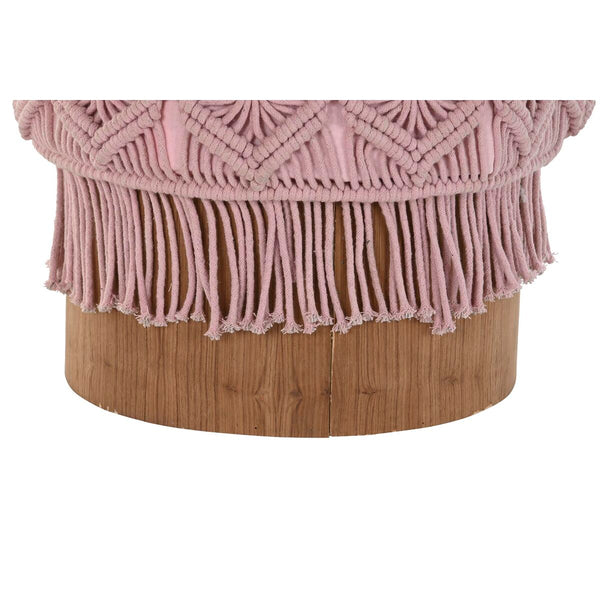 Fußstütze DKD Home Decor 43 x 43 x 51 cm Holz Braun Hellrosa Makramee Boho