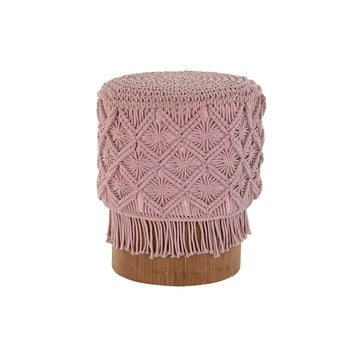 Fußstütze DKD Home Decor 43 x 43 x 51 cm Holz Braun Hellrosa Makramee Boho