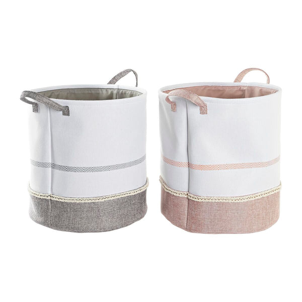Korb für schmutzige Wäsche DKD Home Decor Grau Rosa Polyester (39 x 39 x 41 cm) (2 Stück)