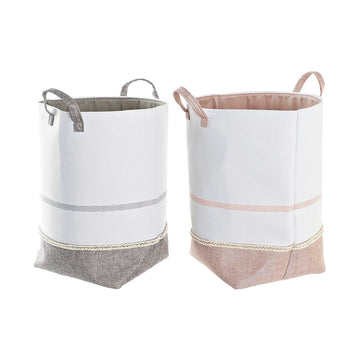 Korb für schmutzige Wäsche DKD Home Decor Grau Rosa Polyester (50 x 30 x 60 cm) (2 Stück)