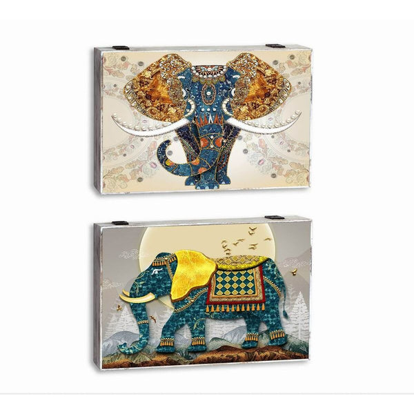 Dekorative Box DKD Home Decor Bunt türkis Holz MDF Elefant Indianer Zähler (2 Stück)