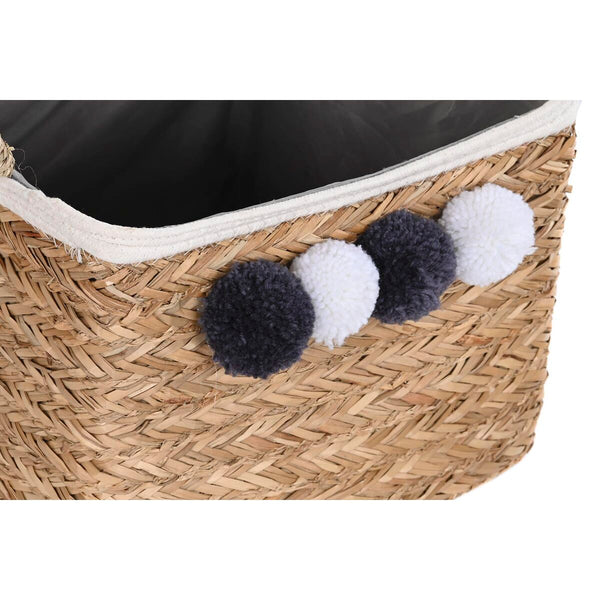 Korb-Set DKD Home Decor Naturfaser Bommeln 33 x 33 x 25 cm
