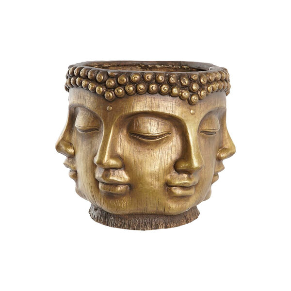Blumentopf DKD Home Decor Gold Holz Magnesium rund Buddha Orientalisch 34 x 34 x 30 cm 30 x 34 x 30 cm