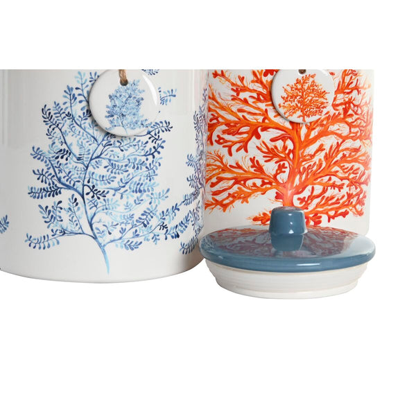 Gefäß DKD Home Decor Blau Koralle Pink Weiß Dolomite (2 Stück) (15 x 15 x 22 cm)