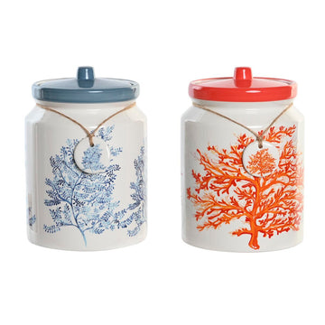 Gefäß DKD Home Decor Blau Koralle Pink Weiß Dolomite (2 Stück) (15 x 15 x 22 cm)