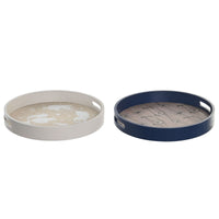 Tablett für Snacks DKD Home Decor Blau Weiß 35 x 35 x 5 cm Holz MDF (2 Stück)