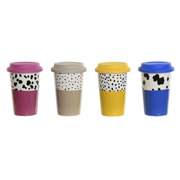 Tasse mit Deckel DKD Home Decor Bunt tiere Urban 400 ml (4 Stück)