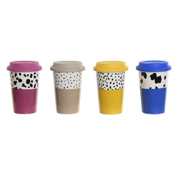 Tasse mit Deckel DKD Home Decor Bunt tiere Urban 400 ml (4 Stück)