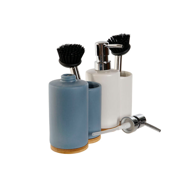 Seifenspender 2 in 1 für Spülbecken DKD Home Decor Bambus Edelstahl Dolomite 11,5 x 6,5 x 18,5 cm (2 Stück)