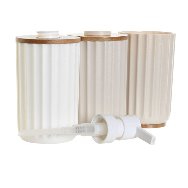 Badezimmer Set DKD Home Decor Weiß Beige Bambus polystyrol 16 x 9 x 18 cm 3 Stücke (2 Stück)