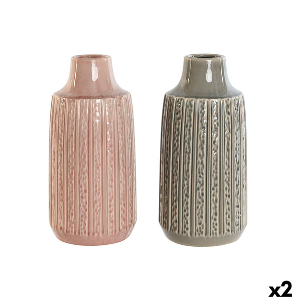 Vase Home ESPRIT Grau Rosa Porzellan 15 x 15 x 31 cm (2 Stück)
