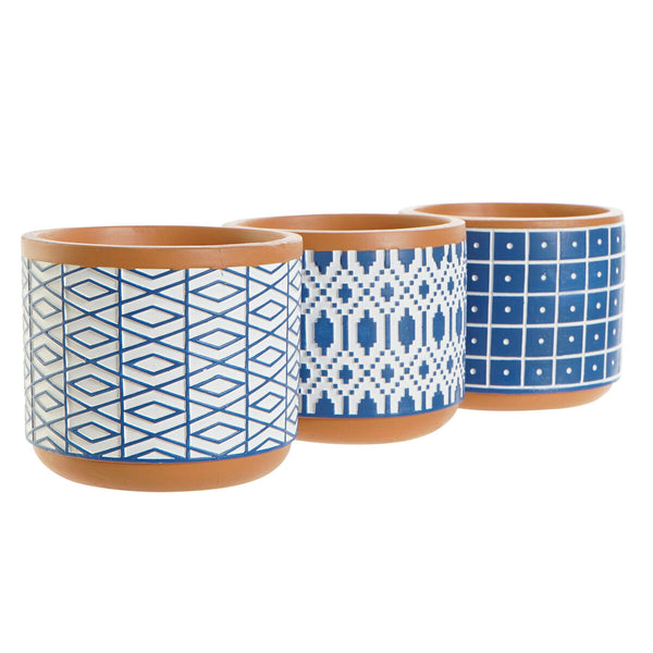 Blumentopf Home ESPRIT Blau Weiß Zement 12 x 12 x 10,5 cm (3 Stück)