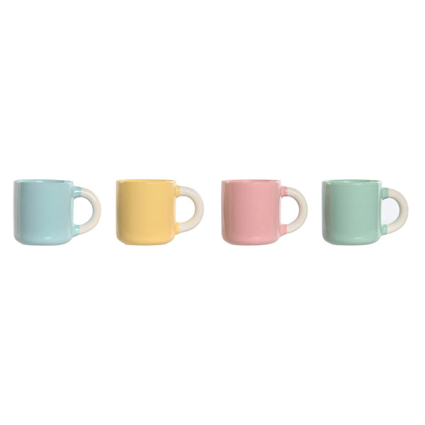 Satz von Kaffeetassen Home ESPRIT Gelb Blau grün Rosa Porzellan 110 ml 4 Stücke