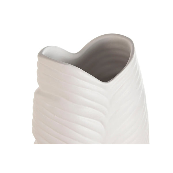 Vase Home ESPRIT Weiß Steingut Tropical Pflanzenblatt 33 x 10 x 70 cm