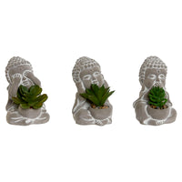 Dekorationspflanze Home ESPRIT Polyäthylen Zement Buddha Orientalisch 8,5 x 7 x 11 cm (3 Stück)