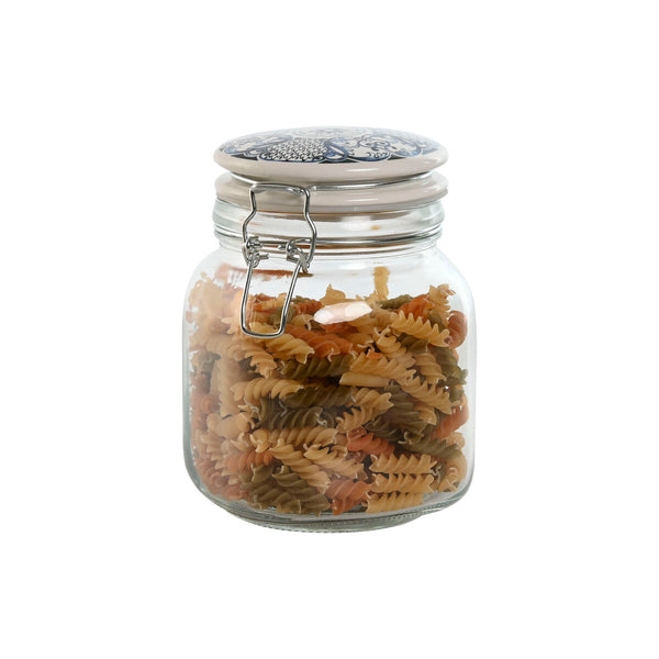 Set mit 4 Kanistern Home ESPRIT Blau Weiß Metall Silikon Kristall Steingut 800 ml 1 L 1,5 L 2,2 L 4 Stücke