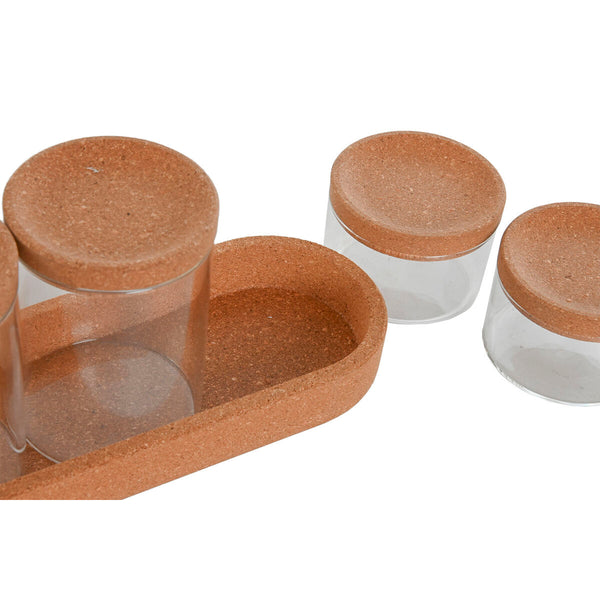 Set mit Kanistern Home ESPRIT Durchsichtig natürlich Kork Borosilikatglas
