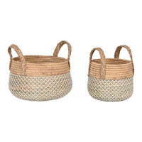 Korb-Set Home ESPRIT Weiß natürlich Hellbraun PVC Seegras Binsen 35 x 35 x 30 cm 2 Stücke