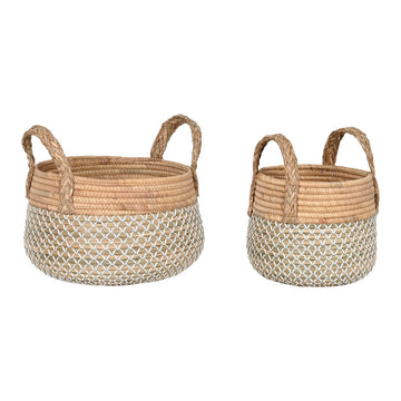 Korb-Set Home ESPRIT Weiß natürlich Hellbraun PVC Seegras Binsen 35 x 35 x 30 cm 2 Stücke