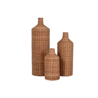 Set von 3 Vasen Home ESPRIT Braun Metall natürlich 25 x 25 x 82 cm (3 Stücke)