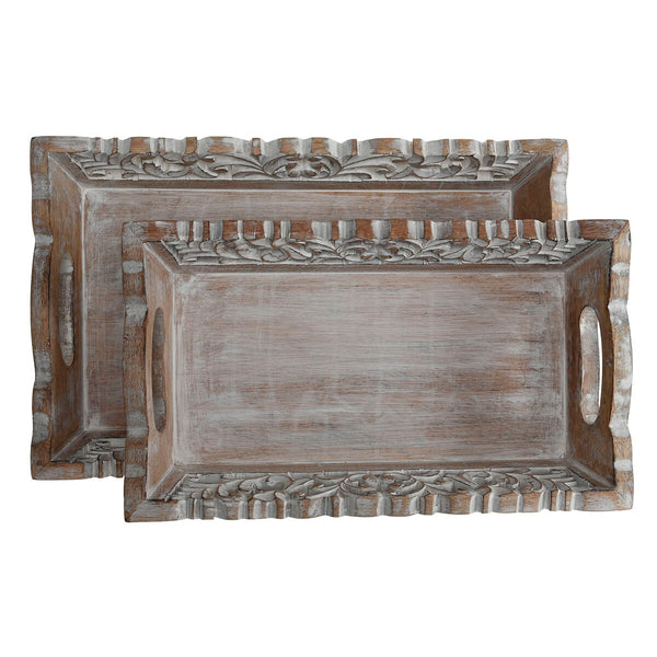 Tablettset Home ESPRIT Weiß natürlich Mango-Holz 40,5 x 25,5 x 6,5 cm (2 Stück)