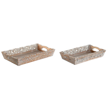 Tablettset Home ESPRIT Weiß natürlich Mango-Holz 40,5 x 25,5 x 6,5 cm (2 Stück)